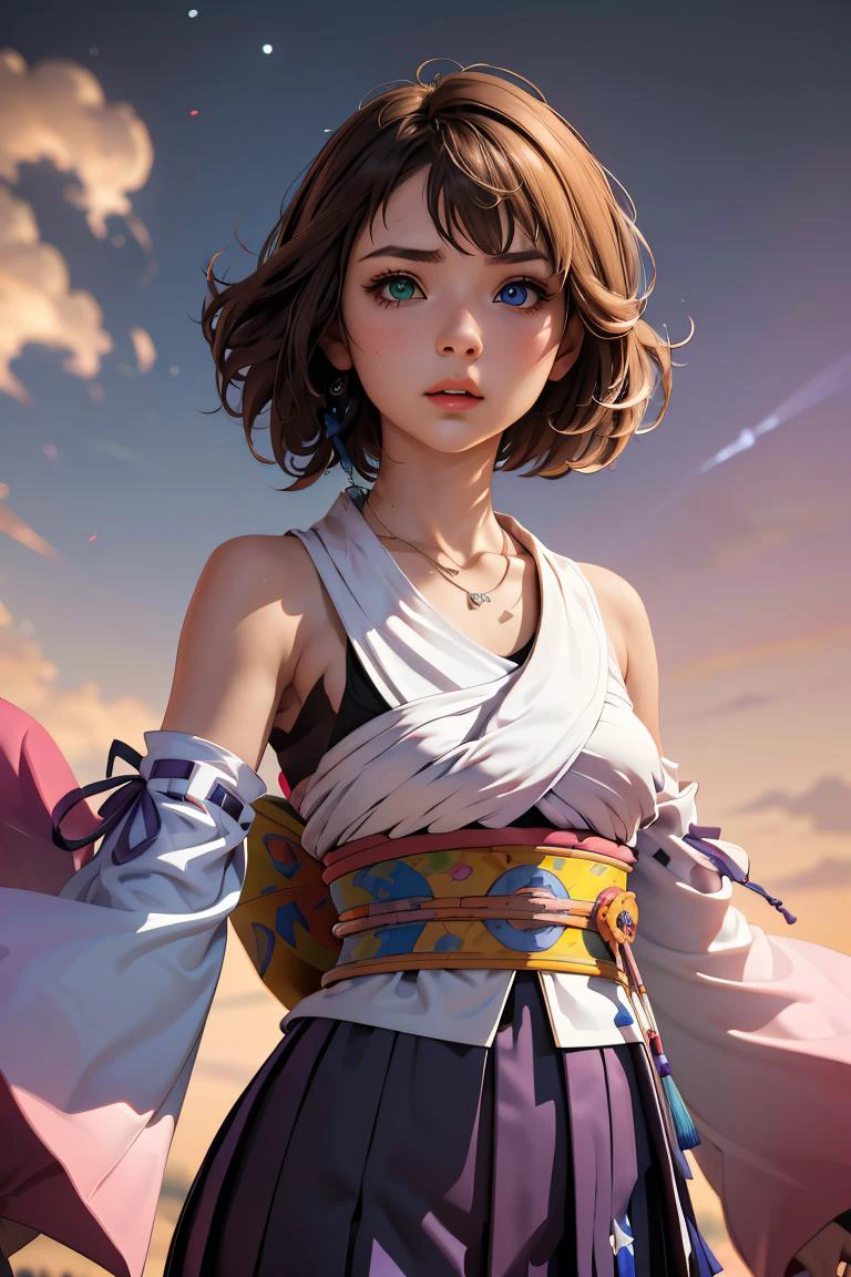 (masterpiece, best quality), 1girl, <lora:YunaV3:1> YunaX, heterochromia, detached sleeves, japanese clothes, sash, obi, hakama skirt, purple hakama