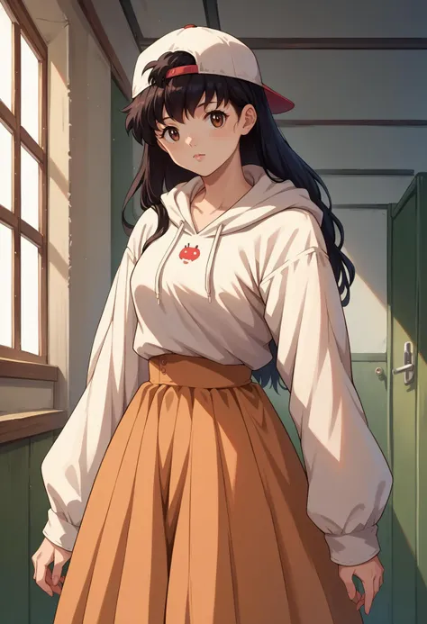 score_7, score_8_up, score_7_up, source_anime, 1girl, solo, looking at viewer, <lora:EPinKagumeSDXL-13:1.0>, EPinKagome, black hair, brown eyes, long hair, detailed background, animal hoodie, high-waist skirt, (jewelry), backwards cap, cowboy shot, indoors, [living room|kitchen|bed room|classroom|bath room| train interior| car interior|bus interior|bus stop|train station|changing room| stairwell]