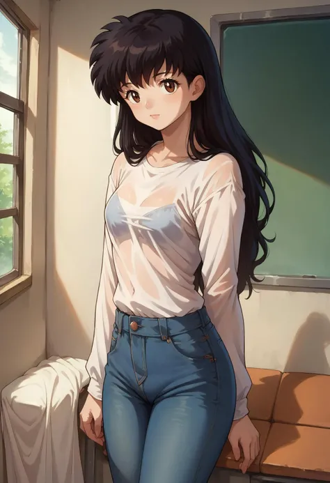score_7, score_8_up, score_7_up, source_anime, 1girl, solo, looking at viewer, <lora:EPinKagumeSDXL-13:1.0>, EPinKagome, black hair, brown eyes, long hair, detailed background, see-through shirt, jeans, cowboy shot, indoors, [living room|kitchen|bed room|classroom|bath room| train interior| car interior|bus interior|bus stop|train station|changing room| stairwell]