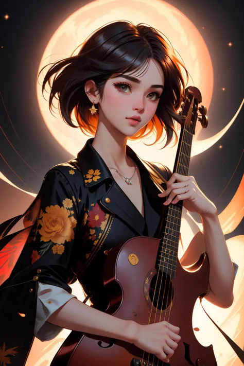 tv_Bethany_Waters_MXAI, (landscape art stylized by Erich Heckel:1.0) and (Tang Yau Hoong:1.2) , expressionism art, fantasy On pale black paper, hyper detailed, surreal, Full length frame of a ("A Musician's Nostalgia ":1.3) , it is very Friendly and 1700'S, displayed in a rainbow pattern complex dark yellow background, autumn city street with Camellia, Sun in the sky, in focus, Classical, Sci-Fi, kinetic art, Moonlit, Depth of field 100mm, Mono Color, Movie concept art, Nature and Flame, ultra high res, professional, fauna, cyber