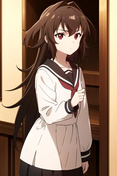masterpiece, highres, 1girl, <lora:FredericaRosenfortR4:0.7>, FredericaRosenfortR4, brown hair, red eyes, long hair, serafuku