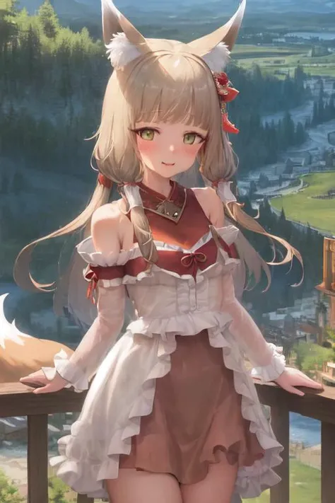 masterpiece,best quality,pcr_\(hulit\),pcr_\(hulis\),fox girl ,solo,landscape, <lyco:zhenbu-000005:0.9>