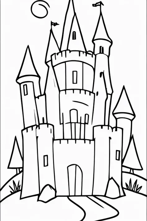 coloring page of a castle outside a forest