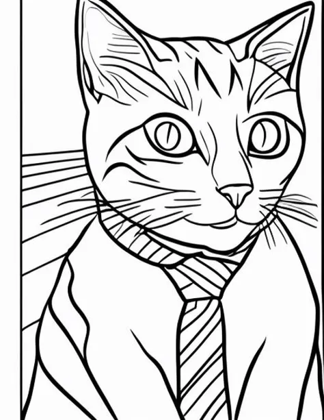 coloring page of a cat wearing a tie