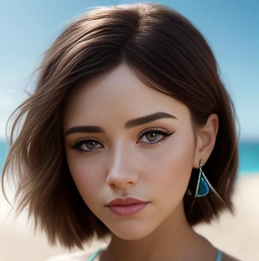 CatPlantASMR (sharp focus:1.2), photo, (beautiful face:1.1), detailed eyes, luscious lips, (cat eye makeup:0.85), wearing (bikini:1.2) on a (beach:1.2), depth of field, bokeh, 4K, HDR. by (James C. Christensen:1.2|Jeremy Lipking:1.1). <lora:CatPlantASMR:0.9>