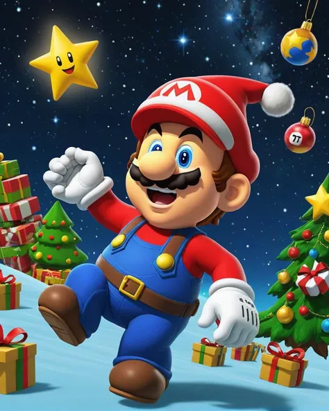 Super Mario Galaxy, <lora:christmas:1> christmas