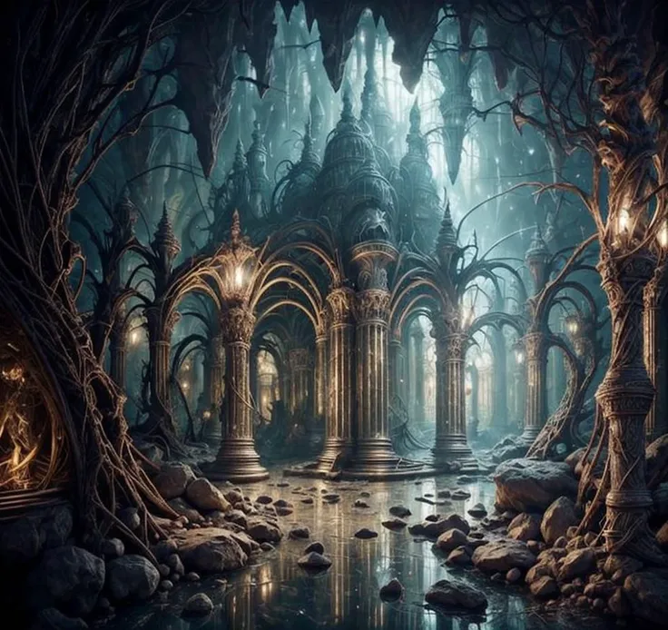(masterpiece:1.2), (best quality,:1.2), 8k, HDR, ultra detailed, ((photorealistic)), perfect anatomy, professional light, cinematic lighting, fashion photography, ambient lighting,<lora:detail_slider_v4:2>, DarkElves, a dark and sinister temple of the drow spider goddess in a cave, spider motives, <lora:DarkElves-10:1>, ((perfect hands)), epiCPhoto,
