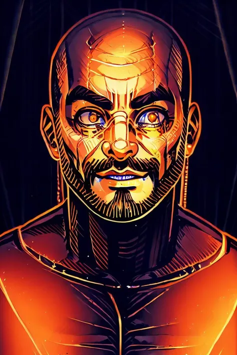 masterpiece, <lora:kadabura_25D-54:1> kadabura, 1boy, beard, orange eyes, glowing, closeup, thick eyebrows