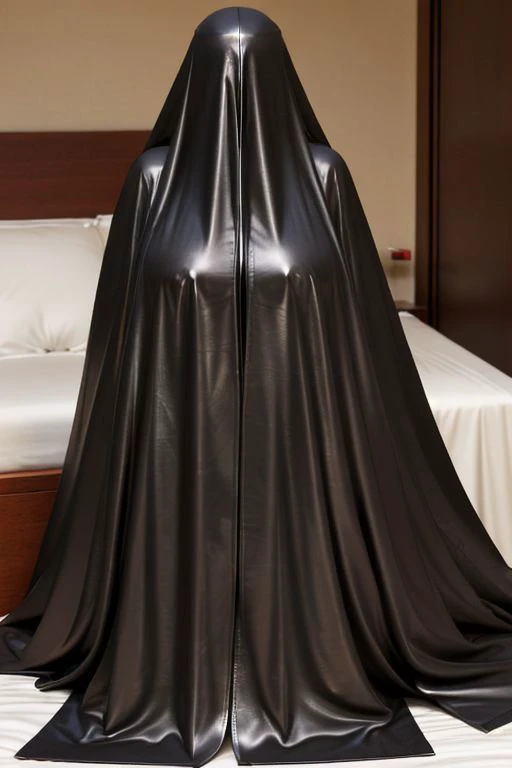 (Faceless enclosed)+++ (hermit)+++ woman with (very long hair)+++ (huge breasts)+++ (under a leather burqa)+++ (hidden face under zentai)+++ (unseen eyes)+++ (all-enclosed body)+++ (gloved hands)+++ (lying down over bed)+++