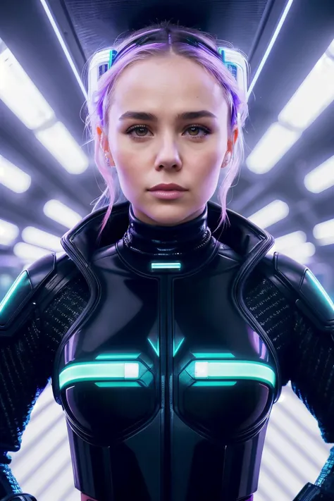 madie1  in cyber neon lighting, futurism, intricate futuristic jewelry accessories, cyberpunk glossy white latex turtleneck, hyper photorealistic, crispy quality, digital photography, trending in artstation, trending in pinterest, cinematic, 4 k ultra hd, art by pascal blanche, art by greg rutkowski