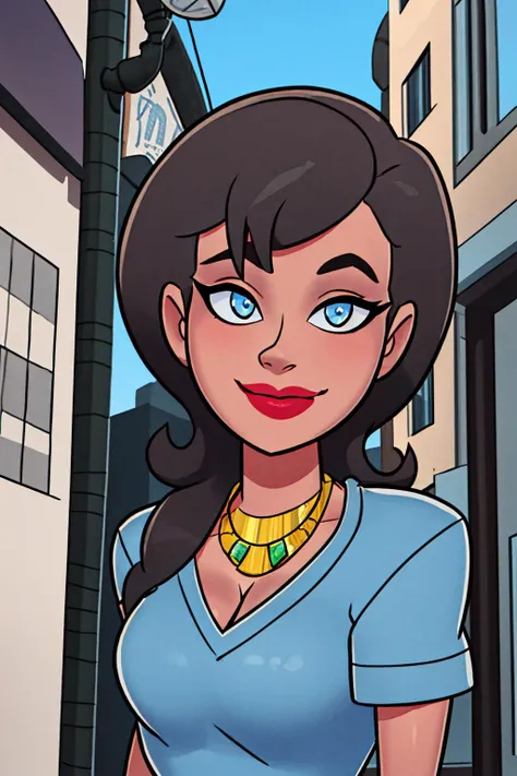 portrait of a pretty woman walking through the city, necklace, ((toon \(style\))), flat color, light smile, makeup,
masterpiece, best quality, HDR, intricate detail,
<lora:something_unlimited:1> something unlimited