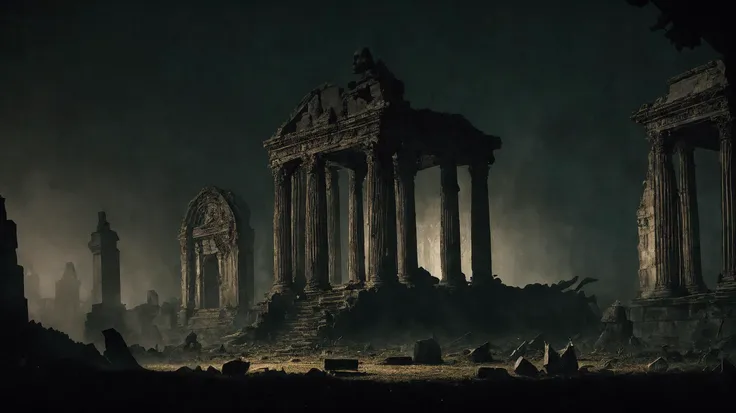 (nsfw:1.5), cinematic film still, horror-themed ,
giant destroyed statues of old male gods, ruins, debris, old fallen kingdoms,
eerie, ((unsettling, dark, spooky, dark colors, dark background,:1.2)), suspenseful, grim, shallow depth of field, vignette, bokeh,
cinemascope, moody, epic, gorgeous, film grain, grainy,