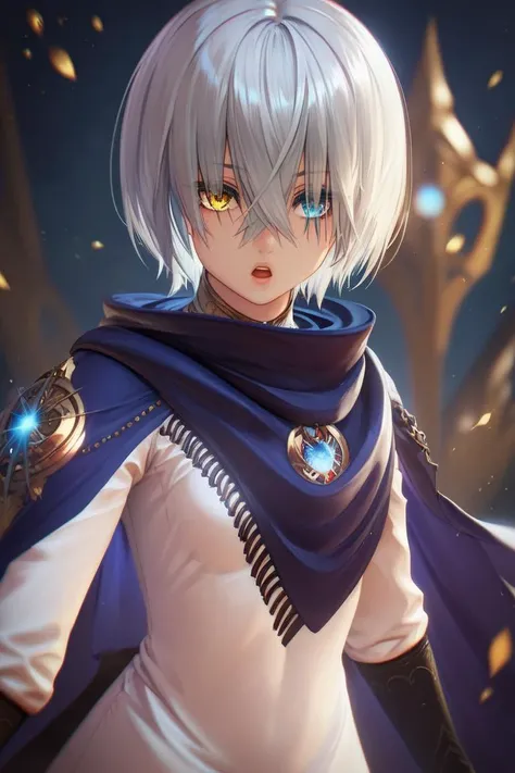 score_9, score_8_up, score_7_up, very aesthetic, source_anime, detailed, high quality, beautiful, masterpiece, detailed eyes,
simple background, blurry background, spell effects,
dynamic angle,
<lora:lightXL:0.8>
eye sparks, dynamic pose, casting spell, close up, upper body,
serious, open mouth
<lora:nazamil_autismConfetti_v01:1>small breasts,
heterochromia, blue eyes, yellow eyes, silver hair, short hair, hair over eyes, hair between eyes,
dark blue cloak, bridal gauntlets, white dress, white knee boots, black pants,, zPDXL