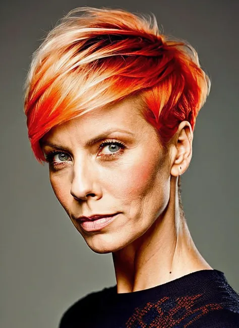 analog style, modelshoot style, portrait of sks woman by Flora Borsi, style by Flora Borsi, bold, bright colours, orange Mohawk haircut, ((Flora Borsi)), <lora:locon_anita_v1_from_v4_64_32:1.3>