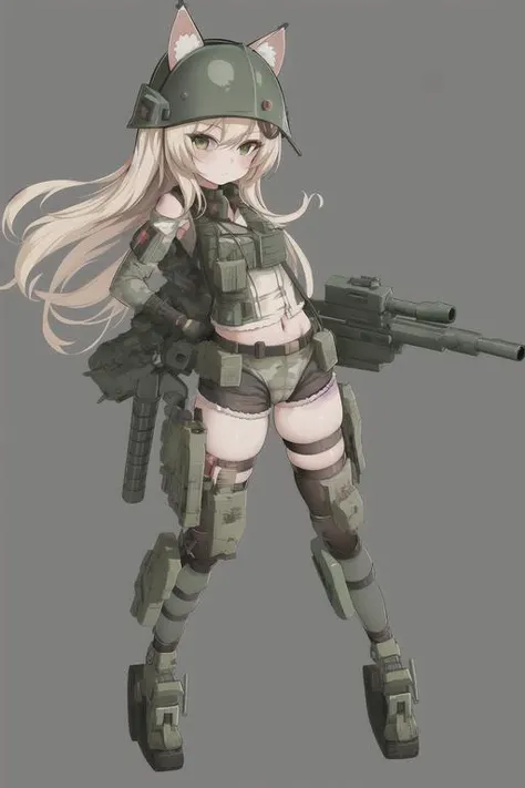 1girl, humanization, tank girl, (weapon), (long gun), little girl, city background, metal waltz, white panties, camel toe, cleft of venus, armor, armored girl, green clothes, glasses, soviet girl, pink hair, soviet uniform