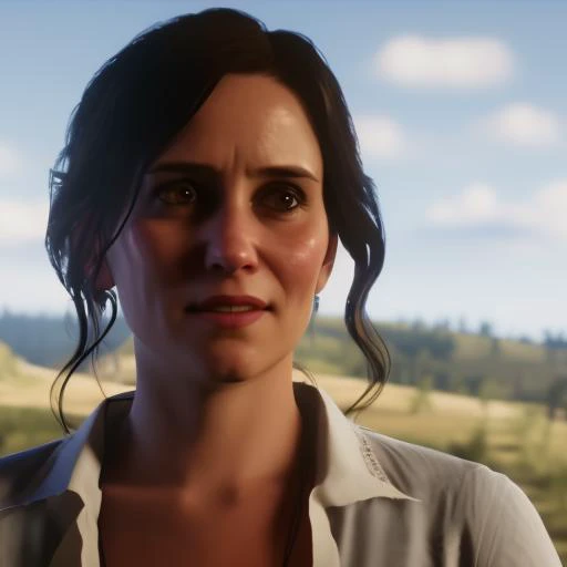 iayuso person in red dead redemption 2, rdr2 gameplay ingame, This portrait is a stunning display of expert composition and technical skill. The image is captured in high resolution, providing exceptional detail and clarity. The subject is positioned in the center of the fram. The lighting is expertly executed, casting a warm and inviting glow across the subject's face and highlighting their features with precision. The colors are rich and vibrant, with a subtle contrast that adds depth and dimension to the image, aiyuso person