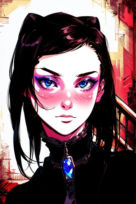 ultra realistic 8k cg, masterpiece, ((ultra detailed background, delicate pattern, intricate detail)), (highly detailed, fine details), best quality, 1girl, (photorealistic:1.4),beautiful lighting, absurdres, RAW photo, film grain, 1girl, solo, blue eyes, eyeshadow, closed mouth, eyeliner, cowbot shot, (inside, complex detailed background, stairway, stairs, old building environment), Re-l, <lora:Ergo10:0.9>, <lora:BeautifulDetailedEyes:0.3>