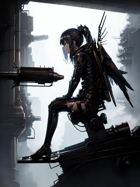 ((Gate of the world,Future fantasy,Capital of machinery,science fiction city)),(1girl:1.27),(solo:1.125),Mechanical impact,mechanical_Angel,(sit (from side:1.25)),Perfect female mechanical body,atomic reaction,
Floating cannon, the body of Steel,