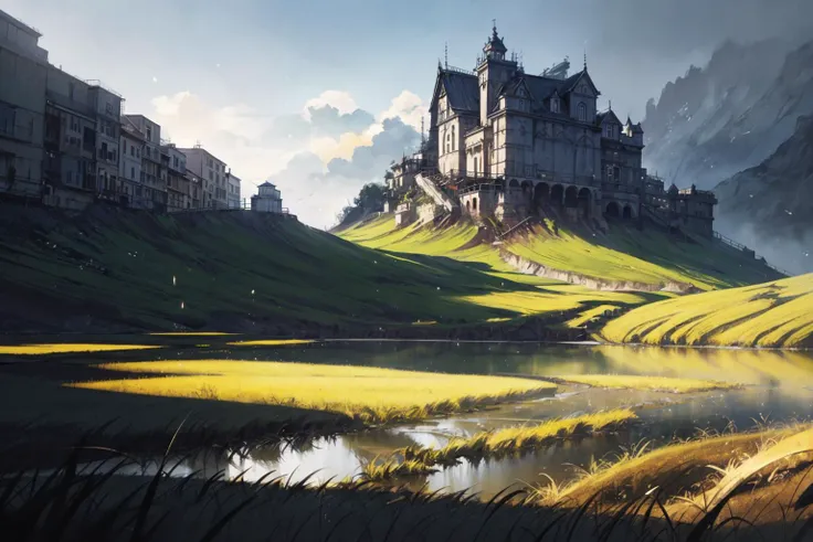 excellent oil painting of a rice paddy, vibrant colors, powerfull style with epic dramatism, best quality, maximum quality, intricate details, ultrasahrp, ambient oclusion, realistic shadows, art by Bastien Lecouffe Deharme, 8k, oil art, perfect quality, <lora:rMadArt3_NoiseOffset:0.5>