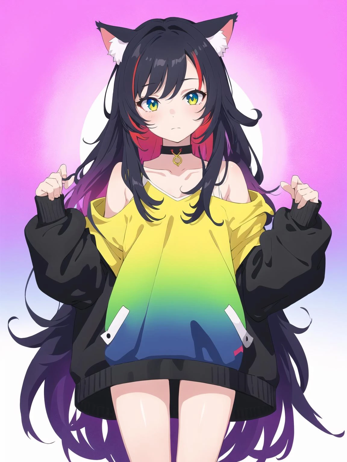 (masterpiece_1.2, best quality),ð,
//,
1girl,rainbow_background,multicolored_hair,animal_ears,gradient_background,gradient,solo,cat_ears,long_hair,rainbow_hair,