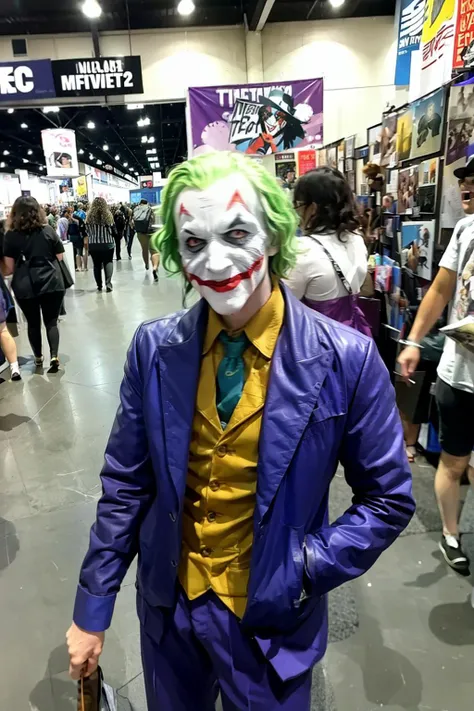 masterpiece, best quality, <lora:cc-000010:1>,crowd,1boy,cosplay,joker \(dc\),