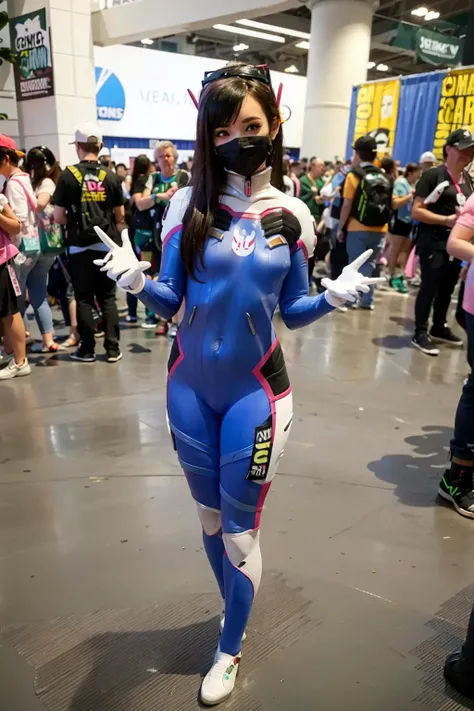 masterpiece, best quality,<lora:cc-000010:0.6>,crowd,cosplay,comic con,1girl,d.va \(overwatch\), bodysuit, headwear