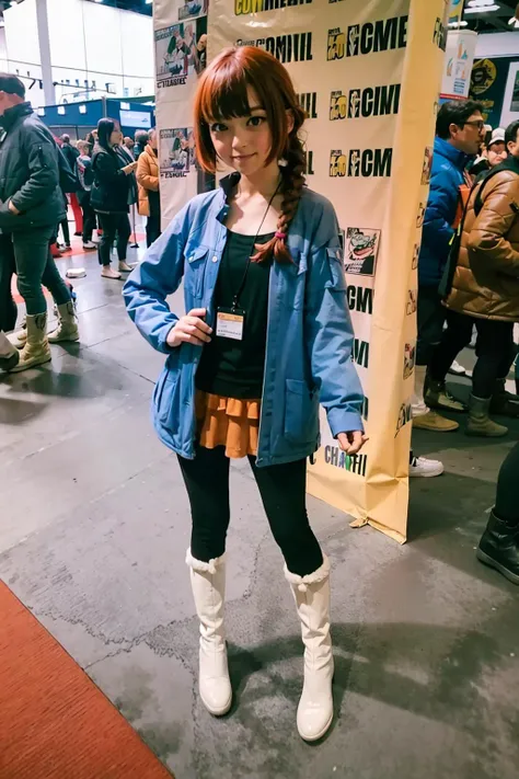 masterpiece, best quality,<lora:cc-f:0.8>,pov,crowd,(comic con:1.2),1girl,braid,