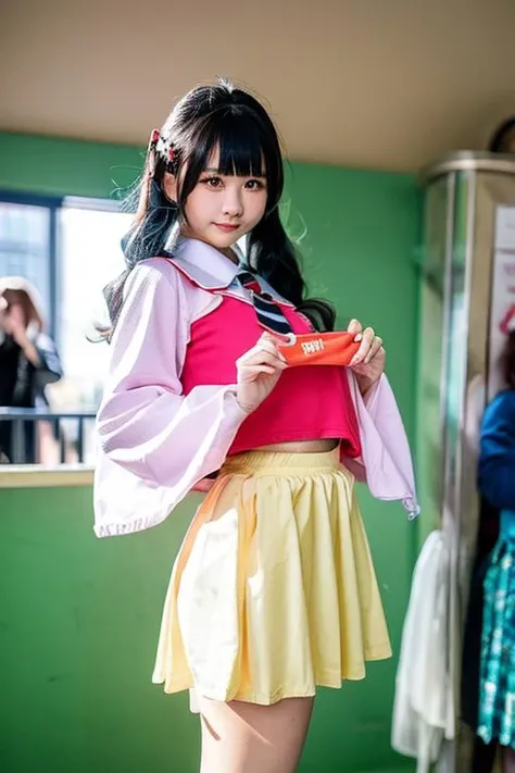 memgirl, <lora:de:0.7>, masterpiece, best quality,indoors,1girl,cosplay,(crowd), photo background,(skirt lift, dress lift, panties:1.5), <lora:lovableChineseGirlMeme_v2:0.9>,