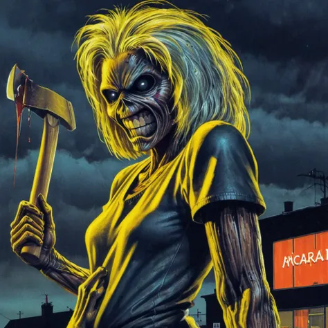 Simon Stlenhag Style
A ultra realistic poster of (cartoon monster), (extremely bright:1.1), (close up:1.2), a painting of of a monster-zombie, yellow hair, iron maiden album cover 1981, nuclear art, yellow hair, against the background of a nuclear explosion, Ozzy Osbourne album cover 1986, an airbrush painting, full color illustration, (upper body:1.5)
dynamic pose, cloudy sky in dark mood, black and orange ink flow, intricately detailed, complex, elegant, expansive, by Michael Eastman, by Simon Stalenhag, hmvi style, <lora:Simon Stalenhag:0.6> <lora:hmvi-000010:0.5>