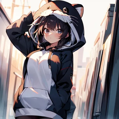 (masterpiece:1.2), (best quality:1.2), (high res:1.2),1girl , otter hoodie, <lora:OtterHoodie_v2:0.8>