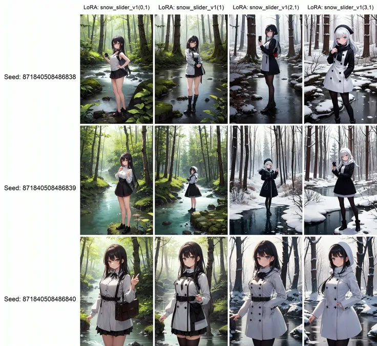 (best quality:1.1), 1girl, standing in forest, posing for camera, river, <lora:snow_slider_v1>