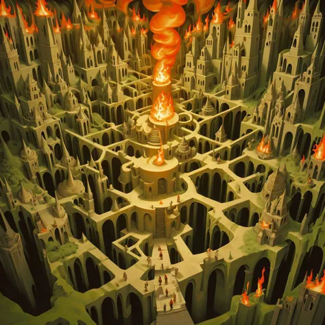<lora:kLabyrinth:.9> kLabyrinth, with many fire,