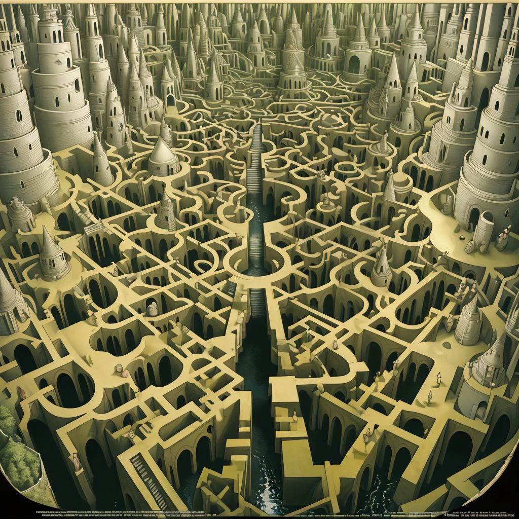 <lora:kLabyrinth:.9> kLabyrinth, with many wells,