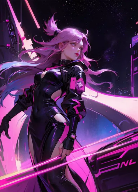 cyberpunk city, ((night)), (neon lights), 1girl, bright purple hair, pink hair, curvy figure, (gothic dress), neon hair pins, high contrast, hd
<lora:OilPaint:0.4>