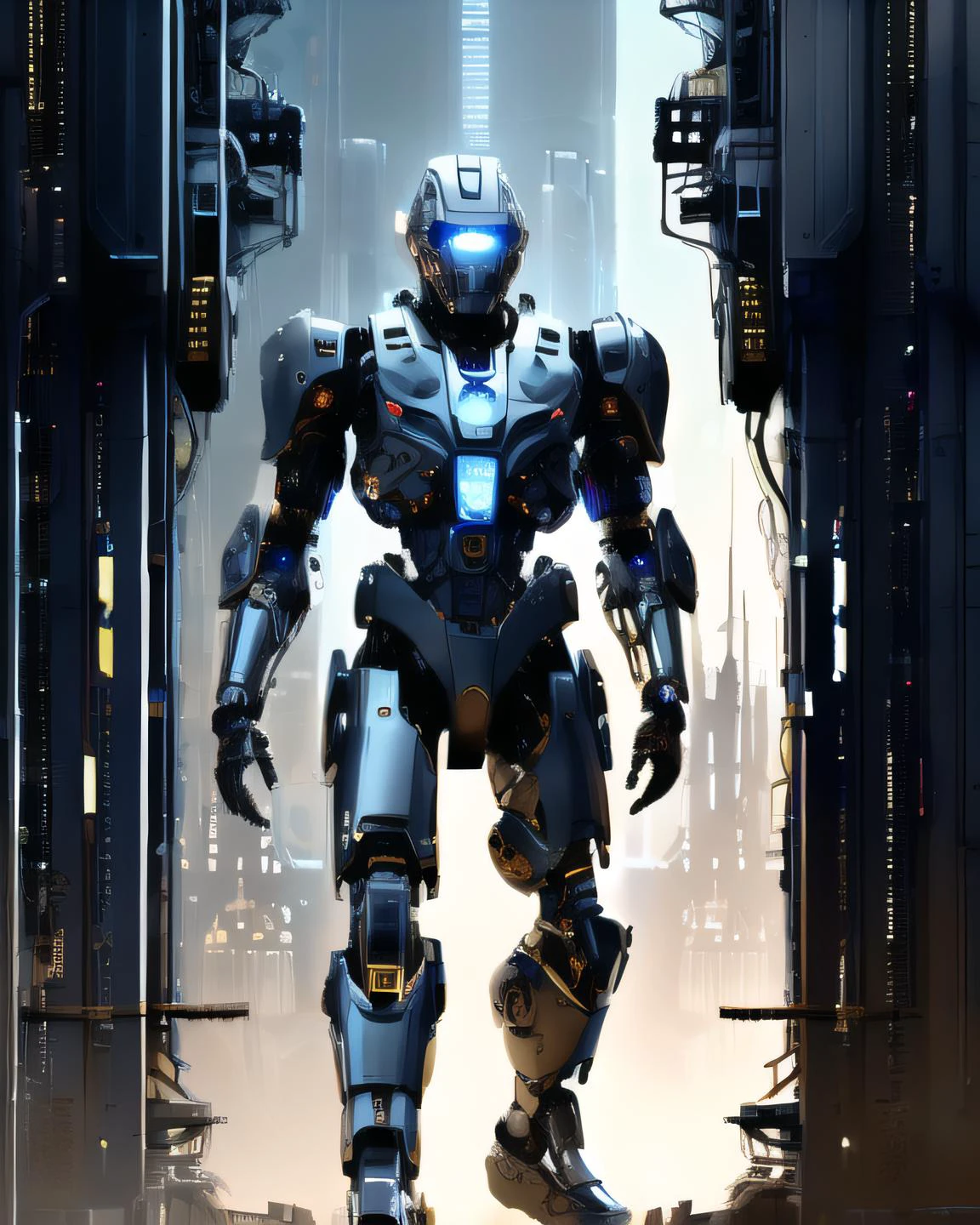 A full body photograph of a cyborg man wearing pants,shirtless,<lora:dxhr_v2:0.71>,style,render,dxhr BREAK in the background,<lora:Machine_World_SD15_version-000009:0.7>,donmm4ch1n3w0rld,landscape,fortress,factory,flower,metropolis,gate,
