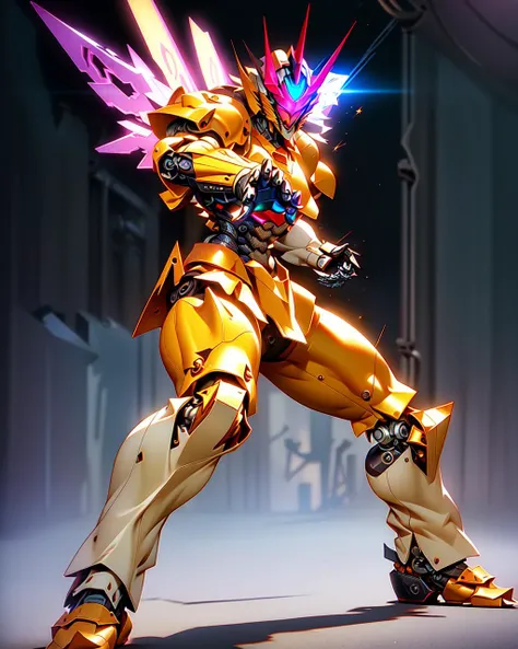 SeaShell color,  
Full body shot , 1giant the transformers, front view, dynamic angle,
(fighting stance, dynamic pose:1.4), cyber  , robotic(samurai:1.2), brutal armor, heavy metal design, huge robot_wings, lazer blade, rusty,
scattered scraps, sparkle, glowing, 
(subdivision, angular design, carbon-fiber, high-tech, pistons, robotic frame, metal joints, rubber cables, metal bolts, industrial, structures),
rim lighting, two tone lighting, dimly lit, low key,
in a futuristic warzone, hyper-detailed portrayal of a Mech, formidable,
gunmetal color,
depth of field, wide angle, golden ratio, leading lines ,best quality, masterpiece, extremely detailed, cinematic, hyperrealistic, illustration, absurdres, octane render, rich textures, accurate anatomy, perfect hands, perfect feet, complete fingers, proper number of limbs,  polished,  intricately detailed,
 <lora:add_detail:0.6> <lora:nijiMecha:0.4>  <lora:epiNoiseoffset_v2:1> <lora:A-Mecha-REN[color_theme,mecha musume, mechanical parts, robot joints,headgear,full armor]:0.6>