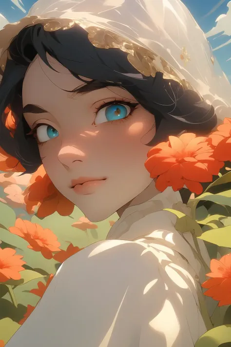 The perfect masterpiece,Highest quality,Perfect artwork,8K,
upper part of the body,feature article,
(best artwork by Agnes Lawrence Pelton:1.5),(Clear eyes:1.3),(Detailed eyes:1.3),flower,sky,whitek,clouble,by Henri Rousseau,by Georgia O'Keeffe,beautiful details,