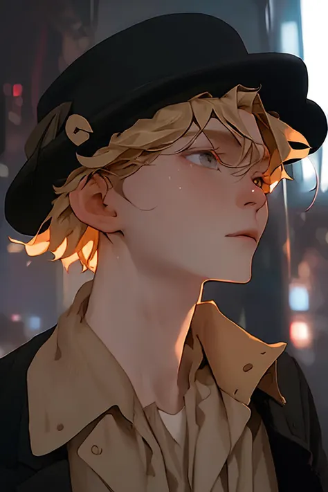 <lora:Krester2.0:0.7> (8k, RAW photo, best quality, masterpiece:1.2), professional lighting, Krester, blond, men with scar on his cheekbone, solo, short hair, brown hair, shirt, 1boy, hat, jacket, upper body, male focus, collared shirt, black jacket, black headwear, scar, looking up, freckles, realistic, horror (theme),