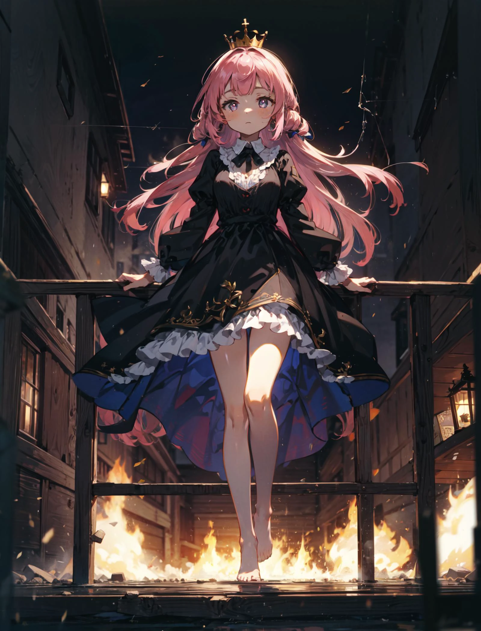 female,heart-shaped-pupils,medium breasts,long hair,1girl,barefoot,haunted mansion,
BREAK
long_hair,looking_at_viewer,bangs,pink_hair,long_sleeves,candy queen,adult woman,crown,
BREAK
<lora:ke-ta-01-CounterfeitV25_25:0.75>,<lora:BetterFeet:1>,, masterpiece,8k resolution,HDR,