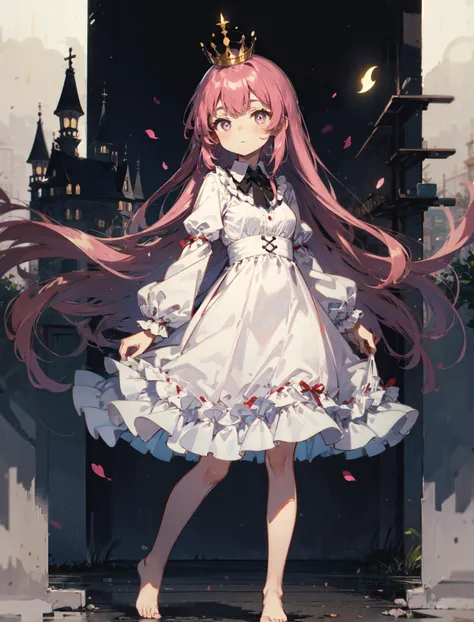 female,heart-shaped-pupils,medium breasts,long hair,1girl,barefoot,haunted mansion,
BREAK
long_hair,looking_at_viewer,bangs,pink_hair,long_sleeves,candy queen,adult woman,crown,
BREAK
<lora:ke-ta-01-CounterfeitV25_25:0.75>,<lora:BetterFeet:1>,, masterpiece,8k resolution,HDR,