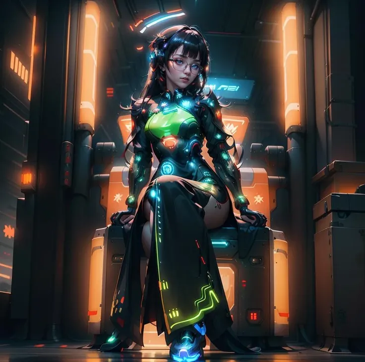 1 girl, solo, sitting, aodai cyber,long dress, neon, cyber world, technology, machine, (masterpiece, ultra high res:1.6), depth of field, cyberpunk, (Light illuminating the face:1.4), highlight face, glasses,haughty face
<lora:3cyber_aodai-08:0.65>