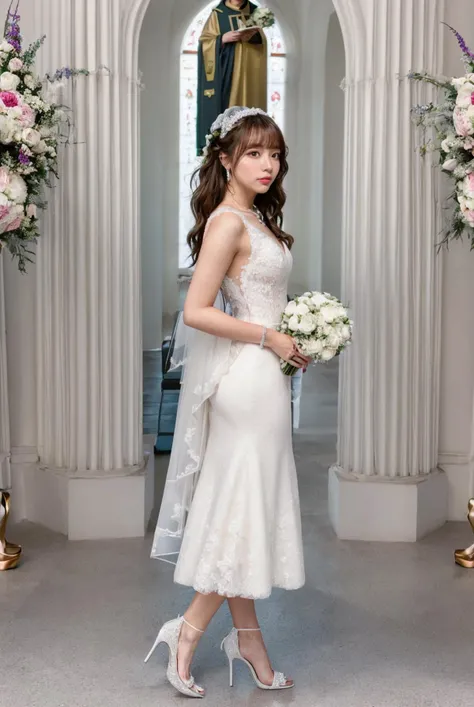 (top quality, 8k wallpaper), (masterpiece, best quality:1.2), (high_resolution:1.2), (ultra details:1.2), extreme quality, sharp focus, (bright colors), (vivid color:1.2), photorealistic, extremely detailed, (ultra detailed), intricate details, <lora:InstantPhotoX3:0.2>, <lora:add_detail:0.5>,
BREAK
1girl, she is young Japanese girl, (brown hair, short straight hair, bangs, small_tits:1.3), (extremely detailed body, extremely detailed skin), (front view, front face, facing viewer, looking at viewer:1.5), (full body, full shot, panorama, far-reaching, high heels, standing, model posing:1.8), (LiyuuV1:1.4), <lora:LiyuuV1:1>,
BREAK
(she is wearing wedding dress, necklace, bangle:1.2), (she is the bride, has a bouquet, wedding, luxury wedding dress, white church, virgin road, extremely detailed background:1.4),