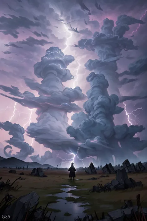 Photograph, firm stance on mountain ledge over fighting army, Furious battle damaged 25-year-old male mage in tattered wizard cloak, (gesturing with his fingers glowing runic symbols the air that are changing the weather overlooking a massive battlefield, tornado, storm, lightning:1.2), magic, fantasy, hyperdetailed photorealistic, accurate, proportionate, 8k, extremely intricate detail, the killing blow,