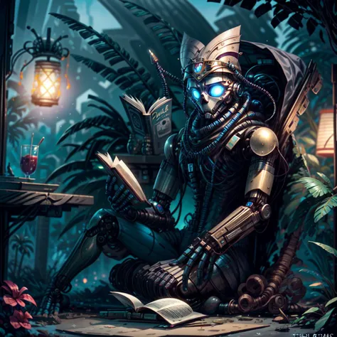 robot reading a book, <lora:CulturePunkBundle-000007:0.5>, tikiai, tiki <hypernet:sxzBloom_sxzBloom:.9> <lora:more_details:1>