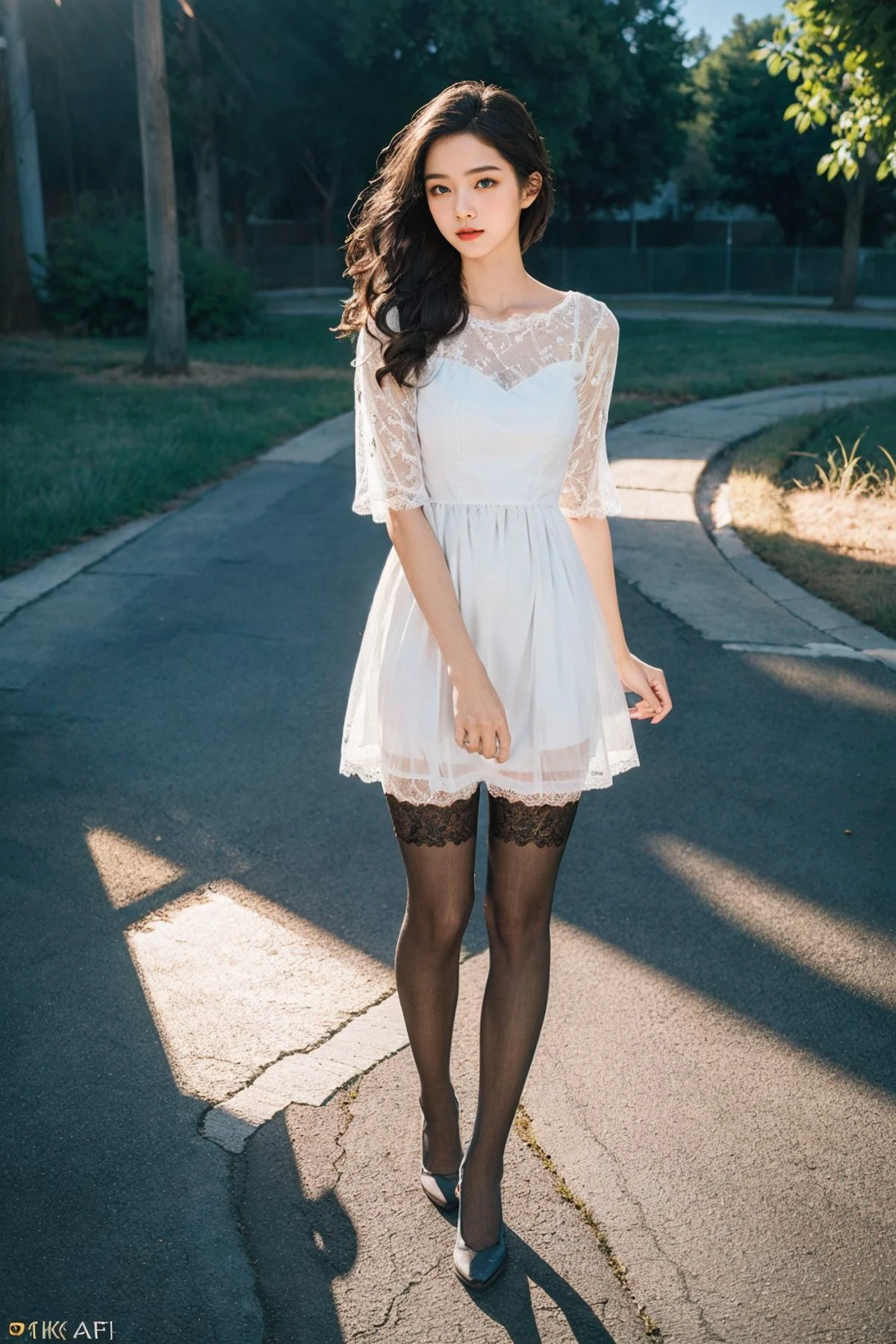 Cinematic Lighting,dark lighting,1Girl,full body,lace transparent dress,stockings,light rays,Tyndall effect,outdoor,cloud,<lora:Tyndall effect-Light-V11:0.6>,Nikon AF-S NIKKOR 35mm f/1.4G,