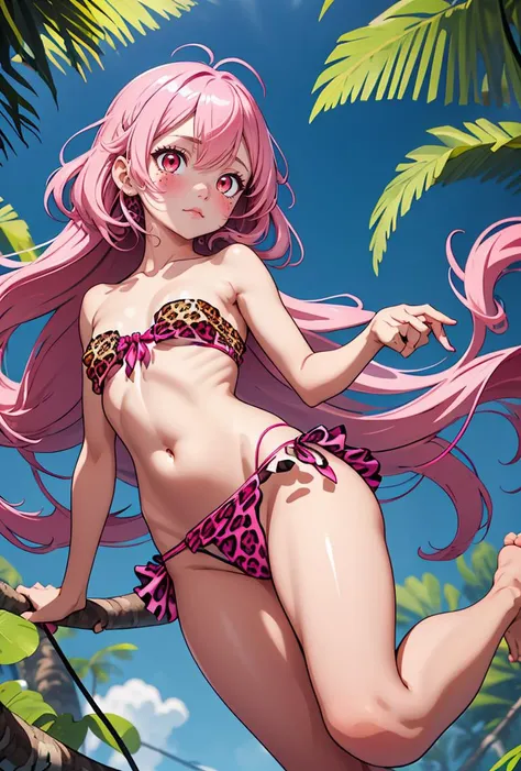 sexy girl in jungle. pink mini bikini