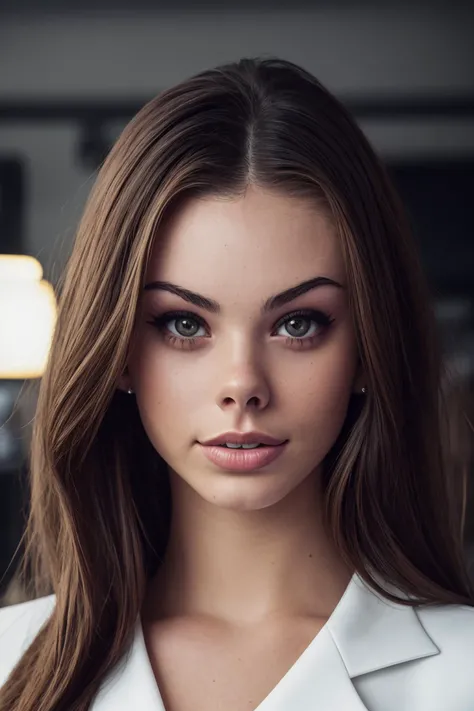 best quality, extra resolution, close up portrait of AIDA_MeikaWoo2023 as a business lady, in the office, office interior, rich, pretty face, naughty, funny, happy, smiling, playful, intimate, flirting with camera, cinematic, studio photo, kkw-ph1, (dark theme:1.1) <lora:LowRA:0.2>