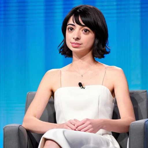 RAW photo, a photo of kate micucci in a dress, pale skin, slim body, background is a theater stage, (high detailed skin:1.2), 8k uhd, dslr, soft lighting, high quality, film grain, Fujifilm XT3 <lora:kate micucci v1.1:0.8>