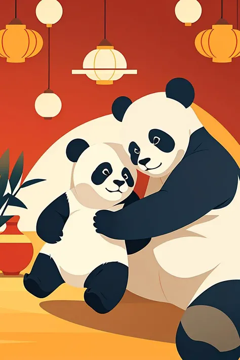 masterpiece,best quality,Minimalism,shadow flat vector art,(a panda:1.3),Lovely room,Red and gold,chinese decorations,Chinese Restaurant,