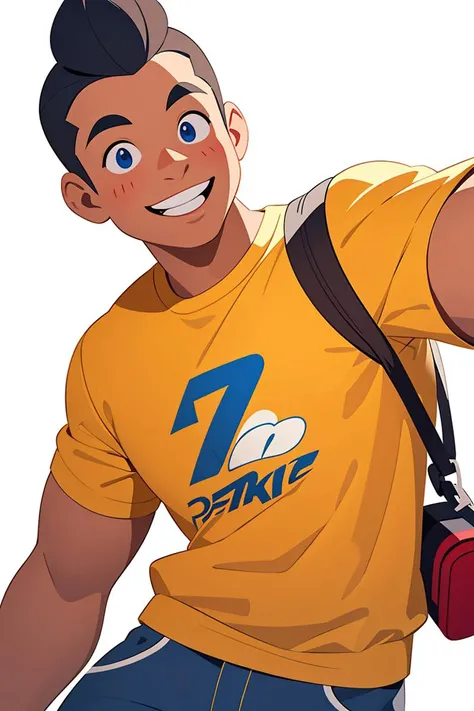 masterpiece,best quality,Smiling Man Illustration, sorriso insano, Homem de pele marrom com um sorriso gigante, happily smiling at the camera, sorriso atrevido, he's smiling, sorriso muito grande, Macho sorridente, foto de perfil headshot, rindo sorriso enorme, desenhando no estilo de Arte 3D, c4d, fundo de cor branco puro, estilo disney, estilo pixar render ilustracao Super Detalhe,
